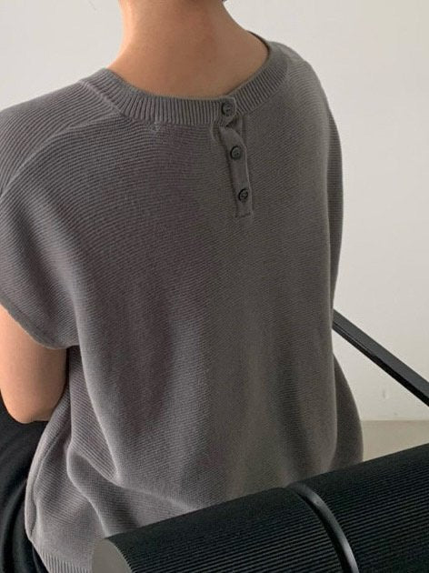 Knit Cap-Sleeve Top – Button Back
