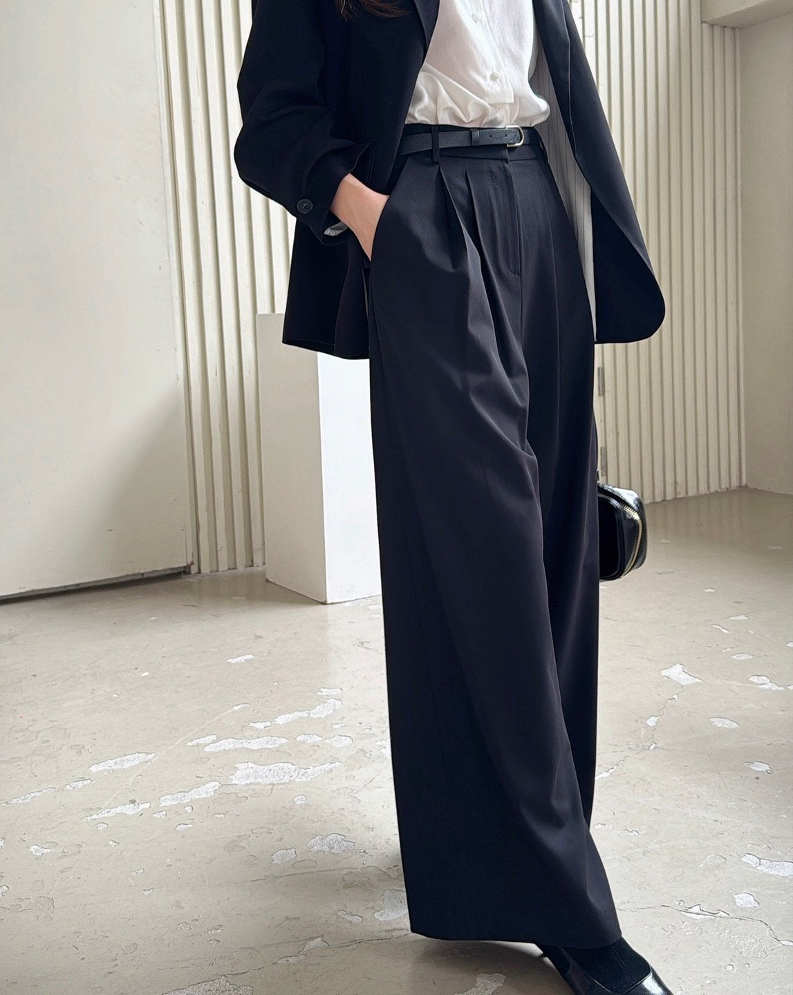 Tailored Pintuck Wide-Leg Pants