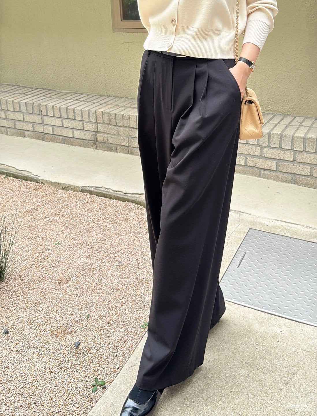 Tailored Pintuck Wide-Leg Pants
