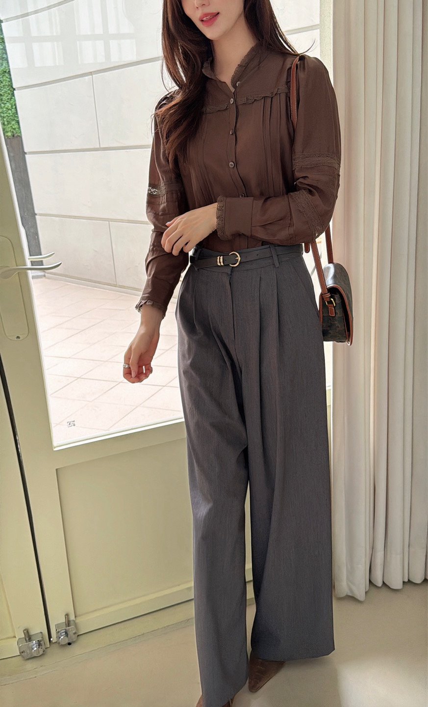 Tailored Pintuck Wide-Leg Pants