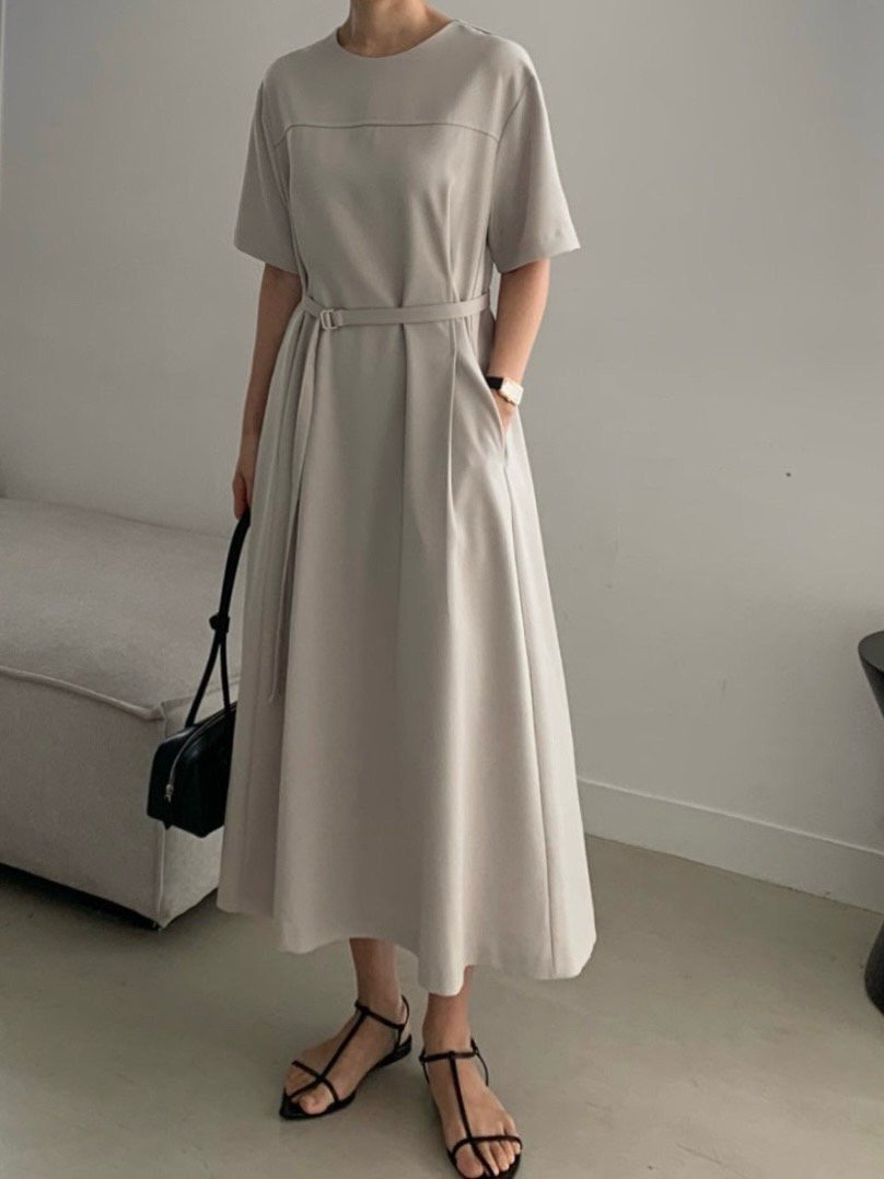 Minimal Belted Midi Dress