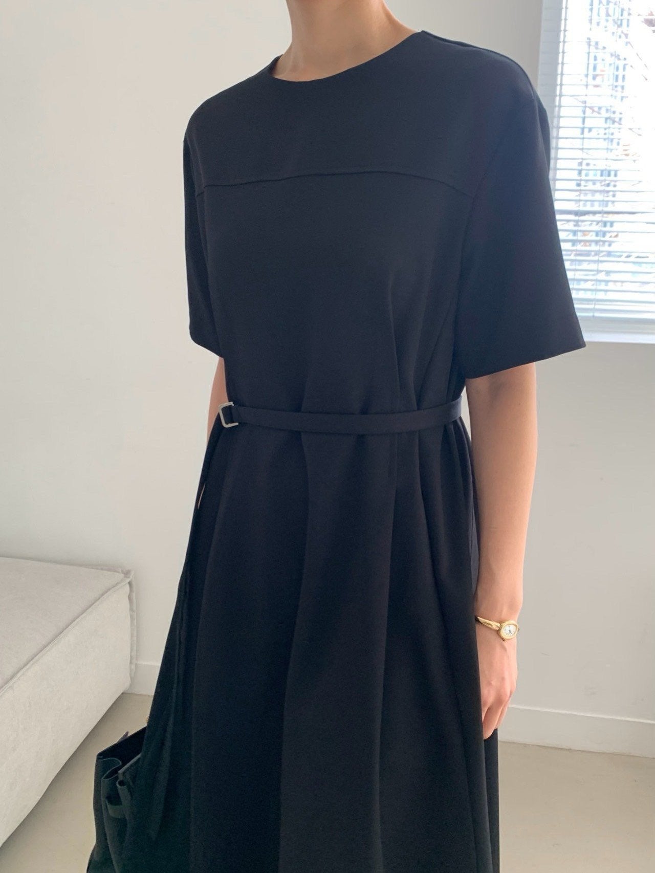 Minimal Belted Midi Dress