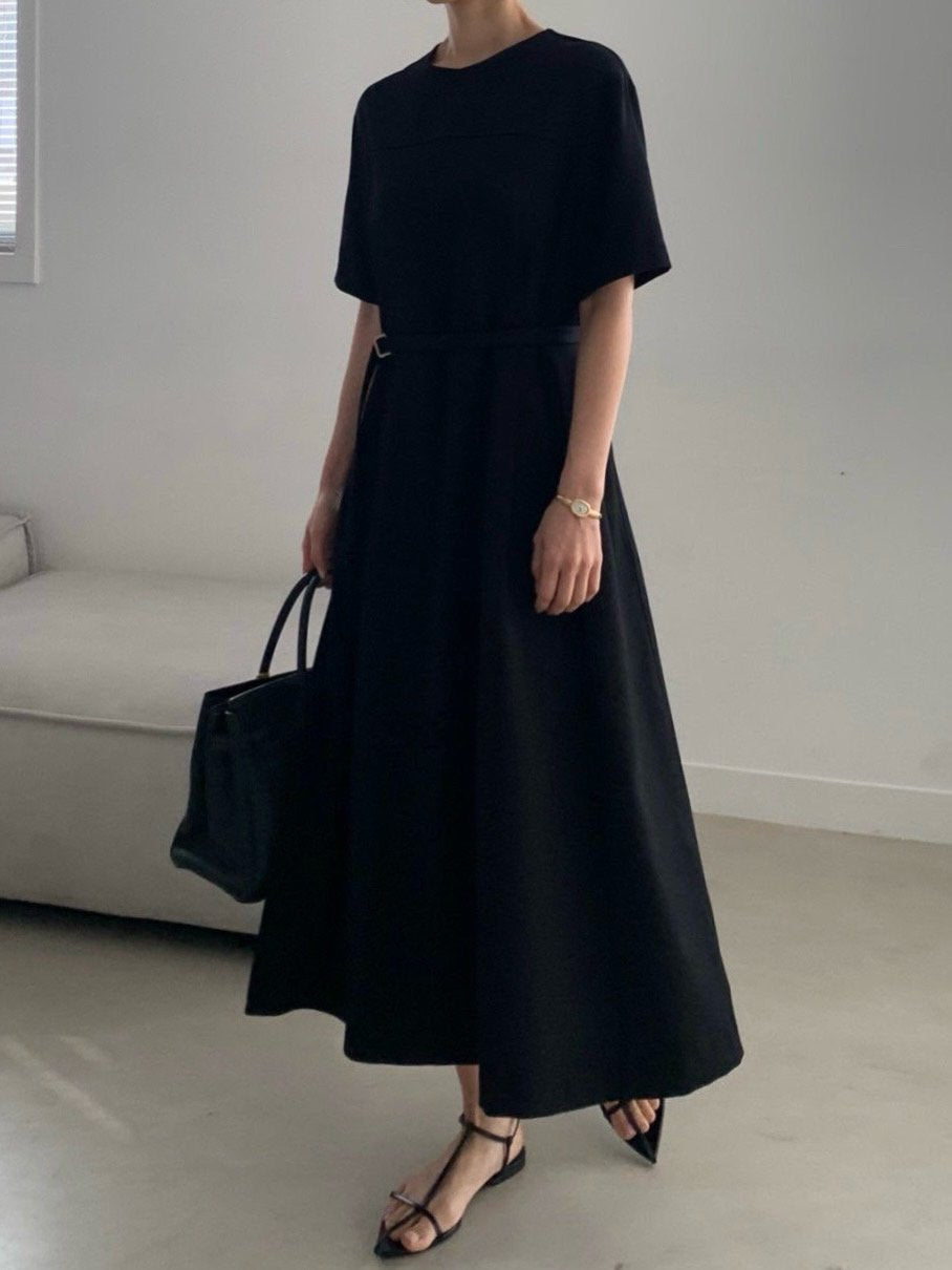 Minimal Belted Midi Dress