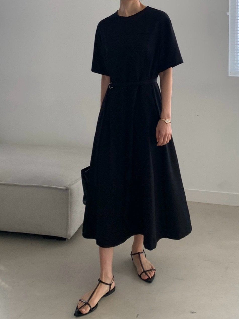 Minimal Belted Midi Dress