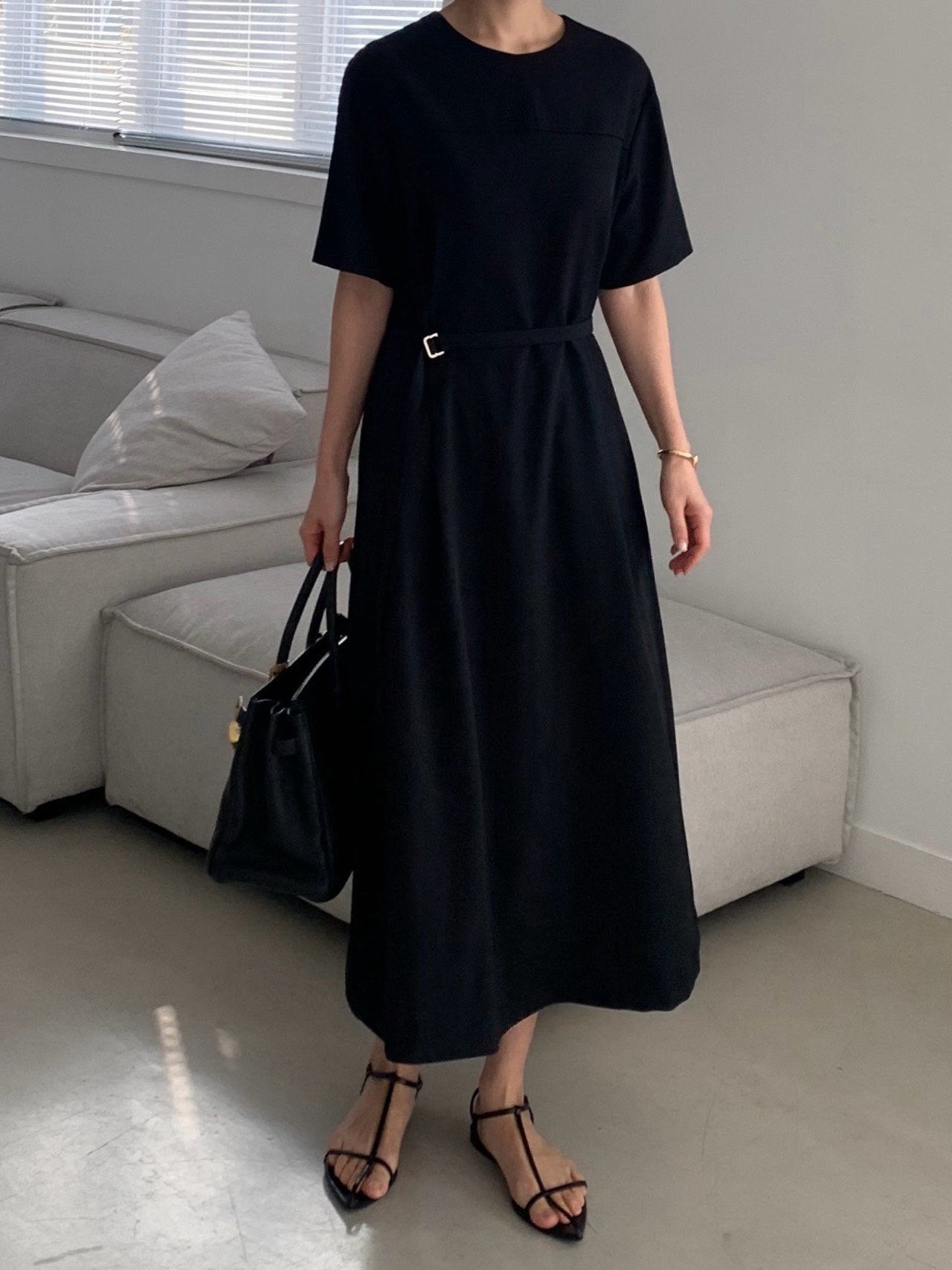 Minimal Belted Midi Dress