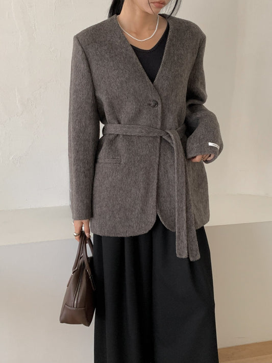 Handmade Belted Oversized Wool Coat Jacket