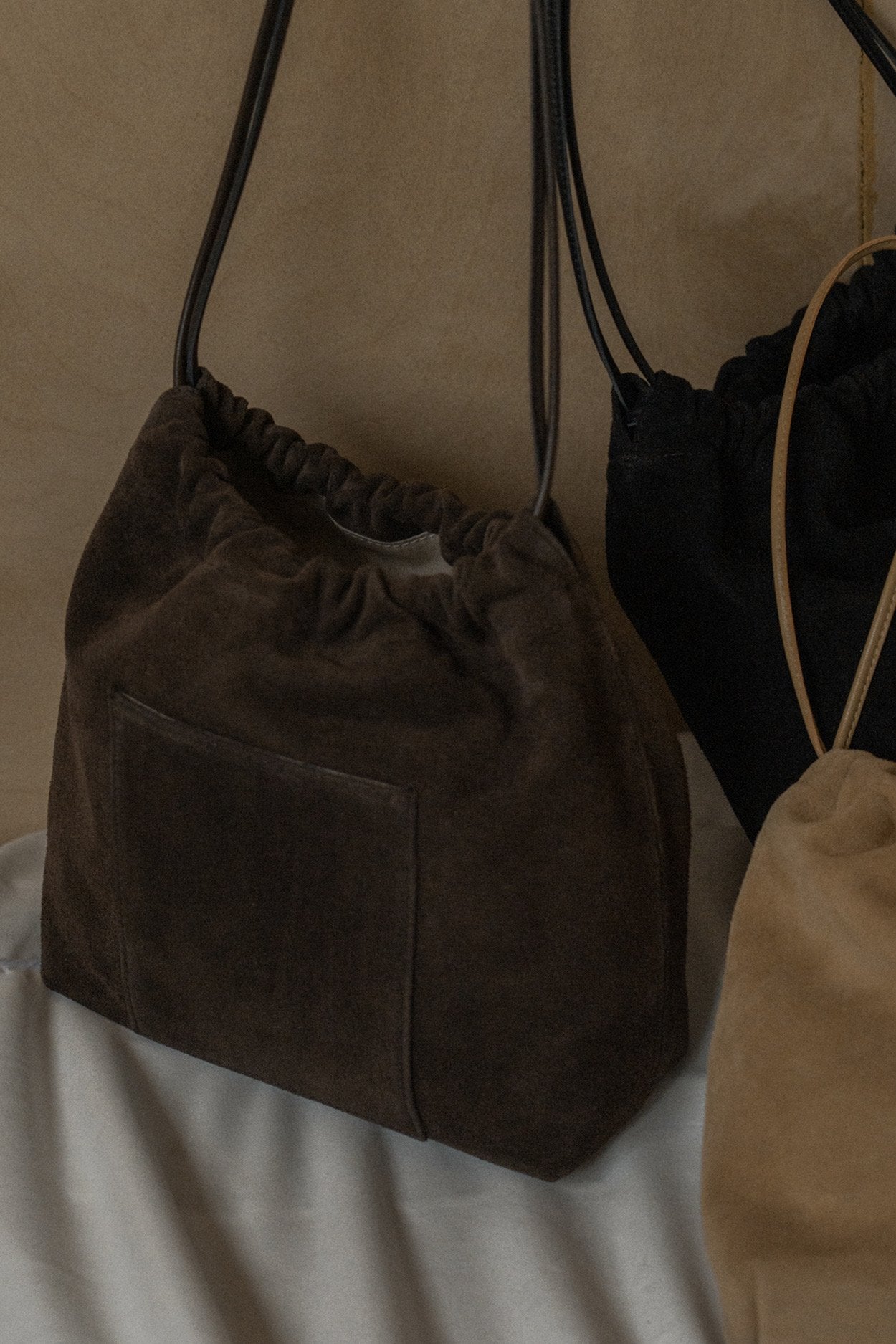 Suede Drawstring Bucket Bag