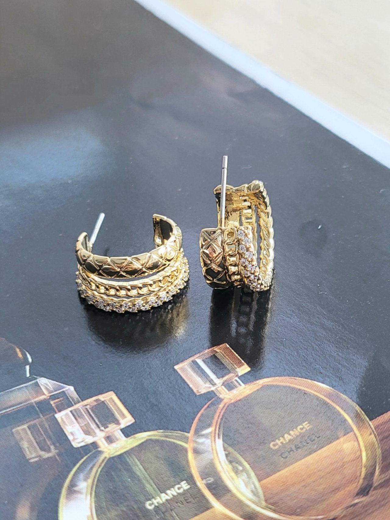 Quilted Chain Hoop Earrings - Sterling Silver 925