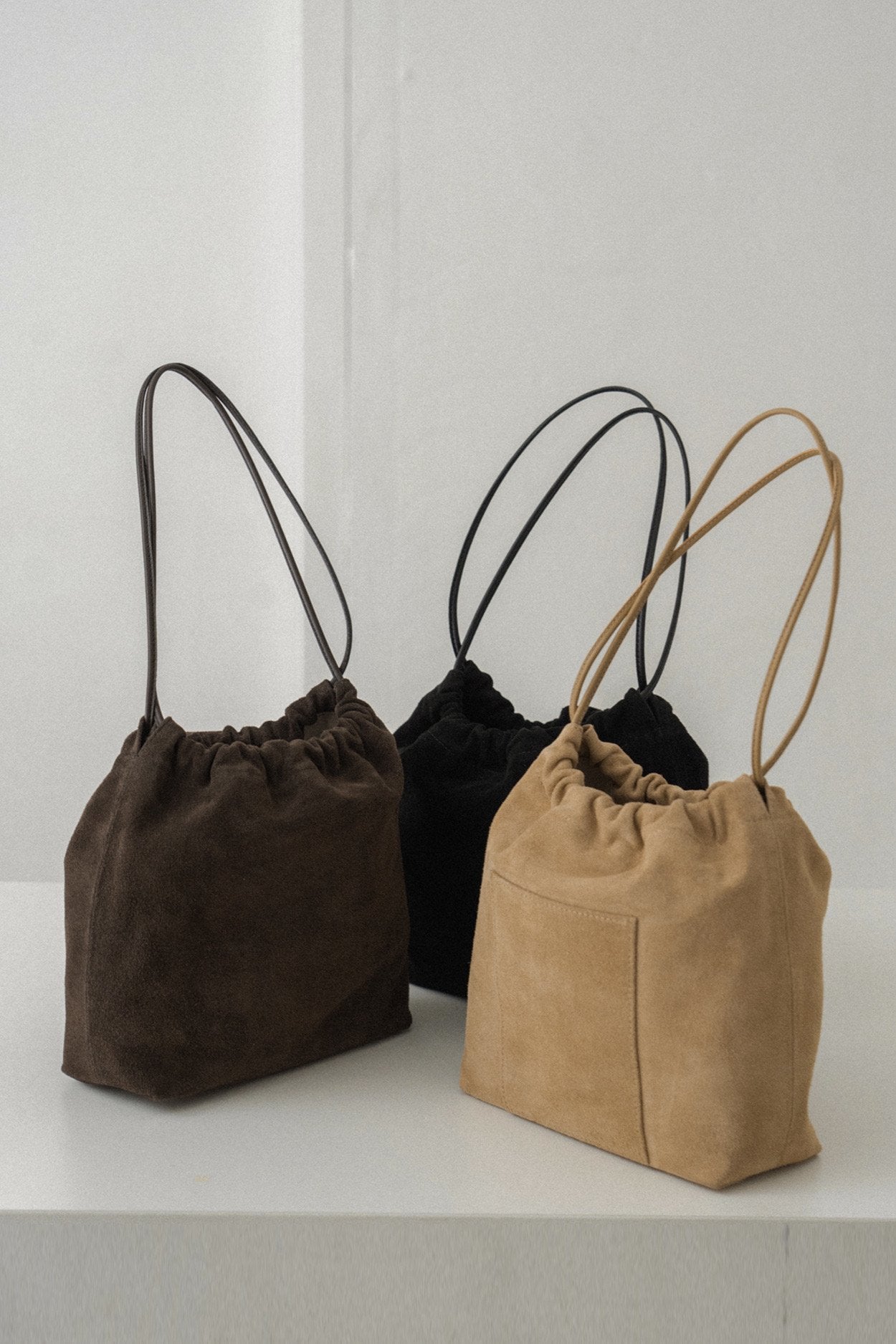 Suede Drawstring Bucket Bag