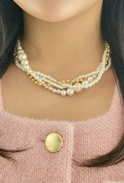 Layered Pearl & Gold Bead Necklace