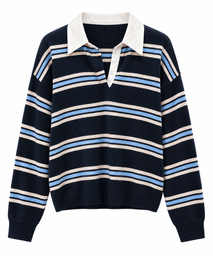 Contrast Collar Stripe Knit