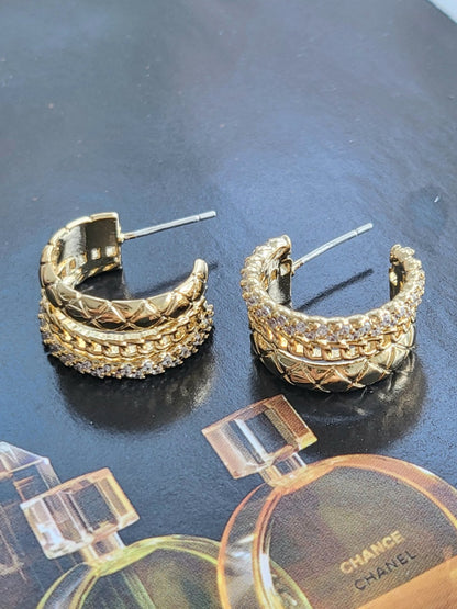 Quilted Chain Hoop Earrings - Sterling Silver 925