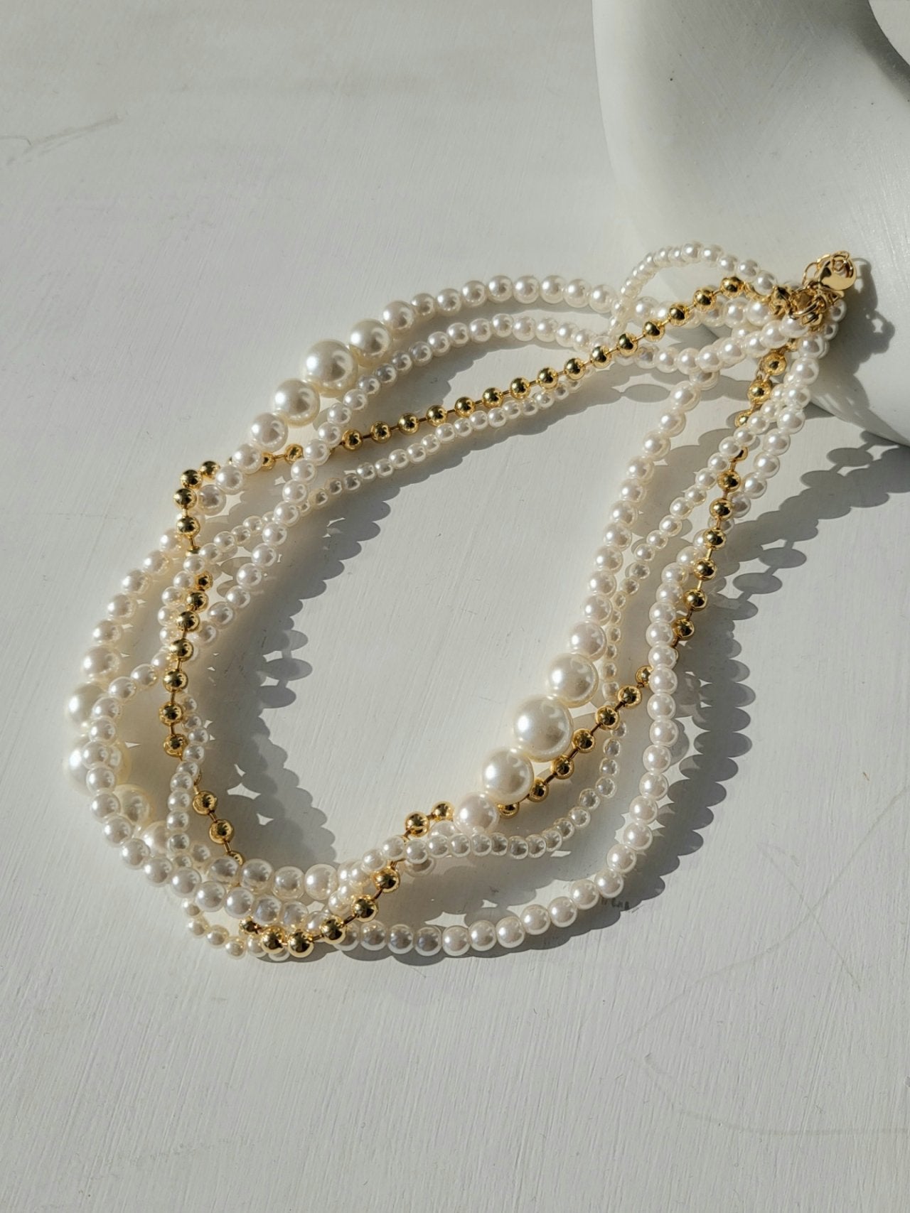 Layered Pearl & Gold Bead Necklace