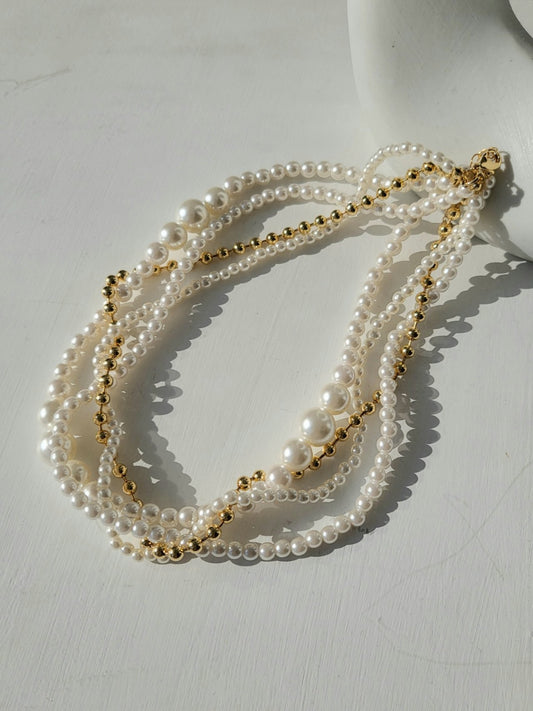 Layered Pearl & Gold Bead Necklace