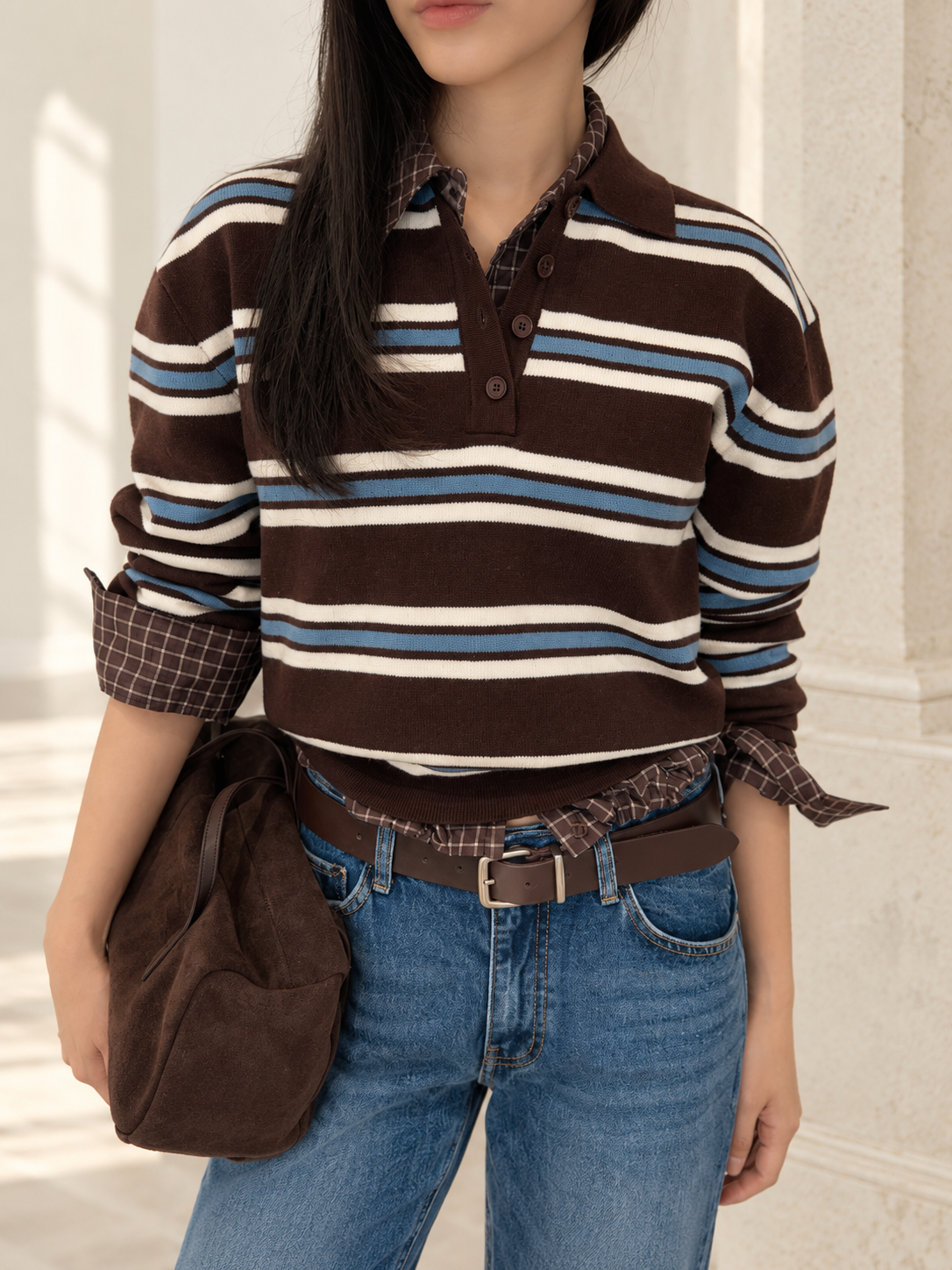 Striped Polo Knit Sweater