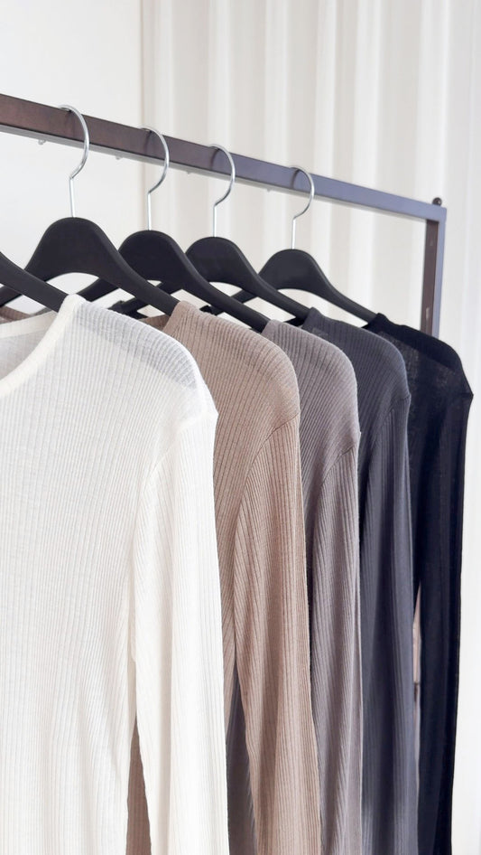 Wool Modal Ribbed Long Sleeve Top