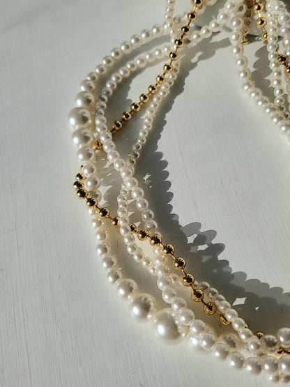 Layered Pearl & Gold Bead Necklace