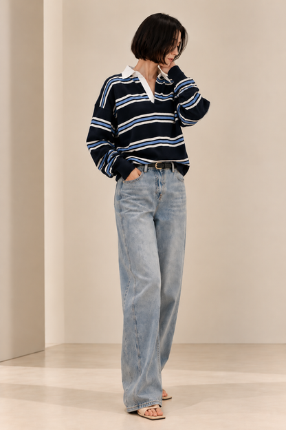 Contrast Collar Stripe Knit
