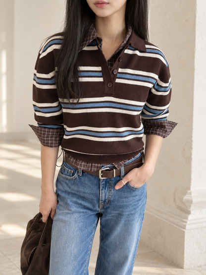 Striped Polo Knit Sweater