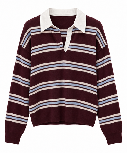 Contrast Collar Stripe Knit