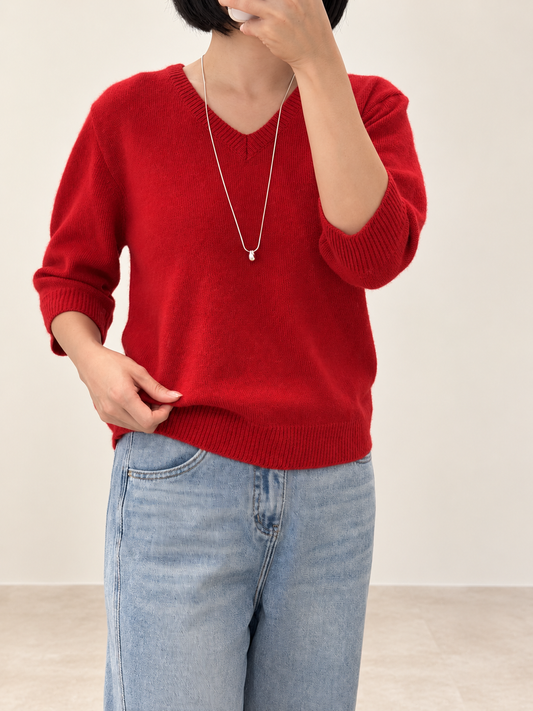 Volume Sleeve V-Neck Sweater