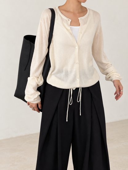 Soft Drawstring Knit Cardigan