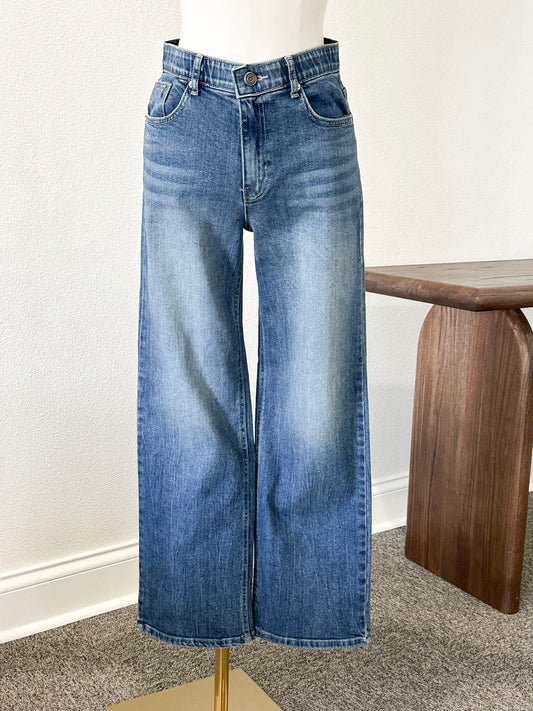 Semi-Wide Washed Denim Pants