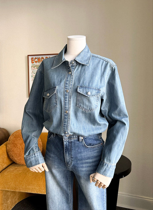 Premium Washed Denim Shirt with Button Detail