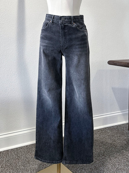 Semi-Wide Washed Denim Pants