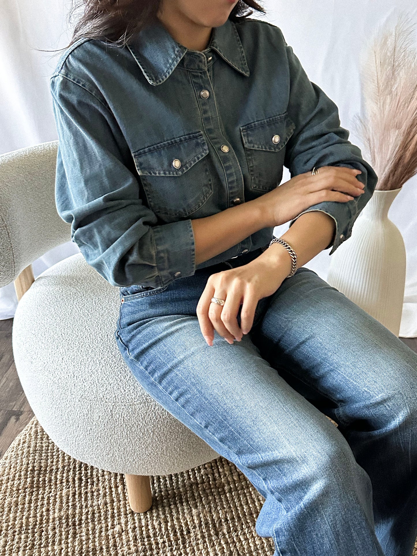 Semi-Wide Washed Denim Pants