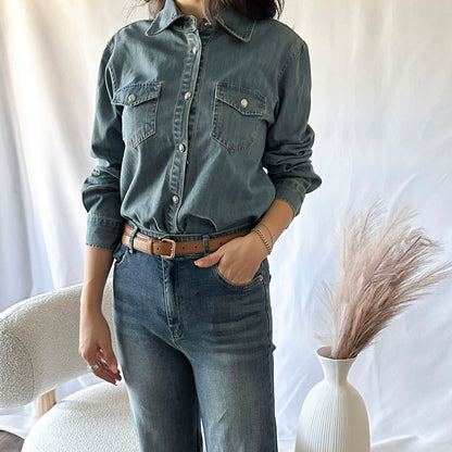 Premium Washed Denim Shirt with Button Detail