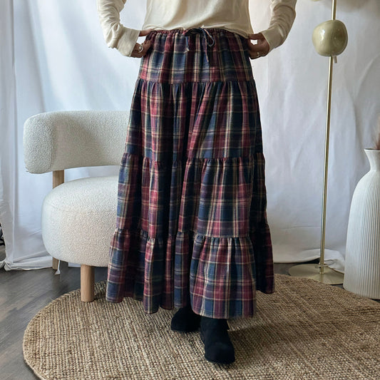 Heritage Plaid Tiered Maxi Skirt