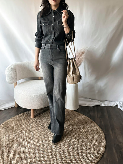 Semi-Wide Washed Denim Pants