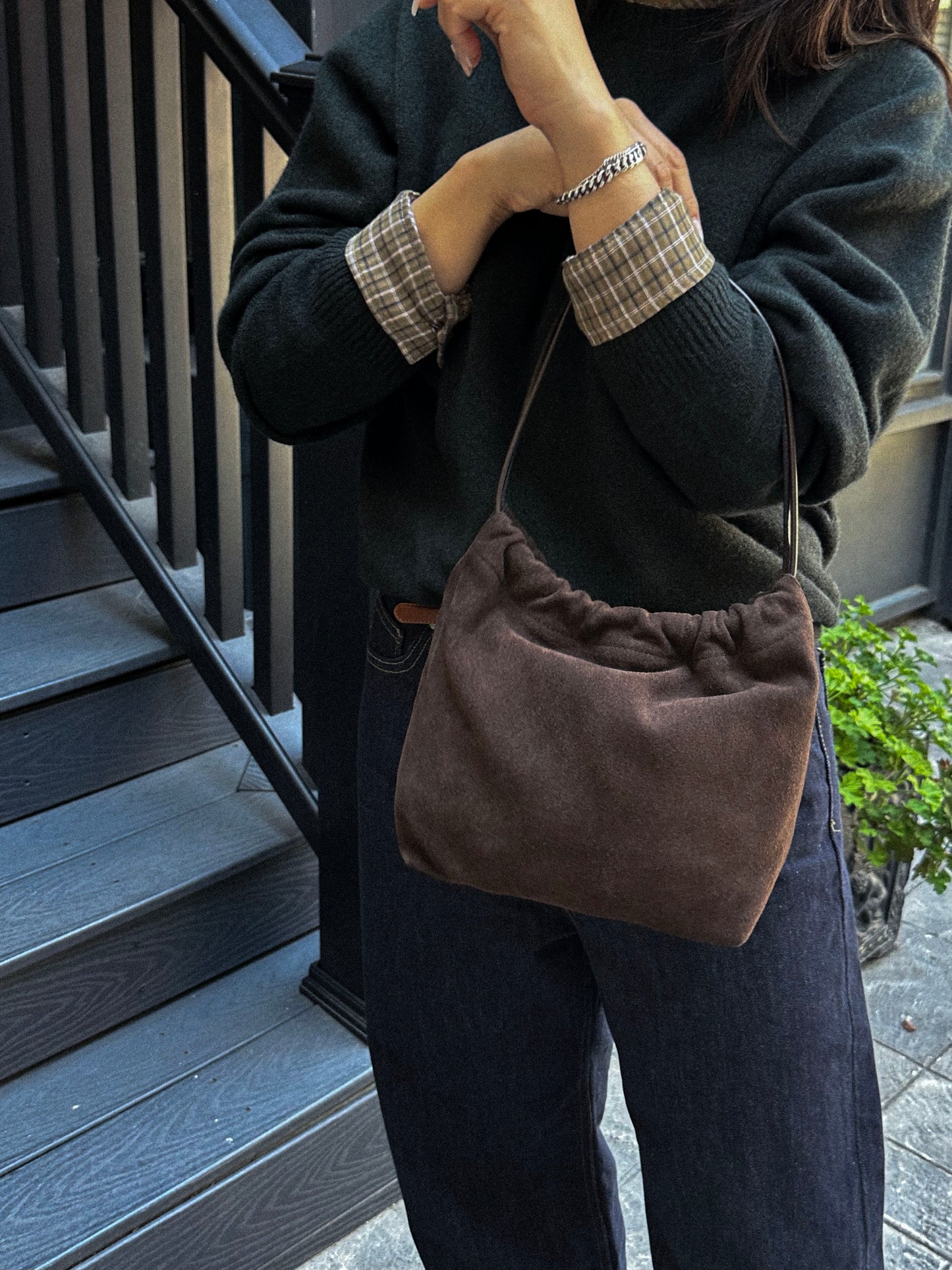 Suede Drawstring Bucket Bag