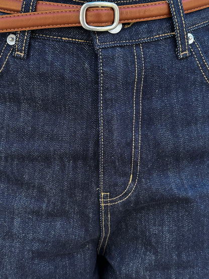 Washed Denim Cigarette Jeans with Belt