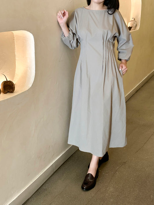 Elegant Pin-Tuck Puff Sleeve Dress