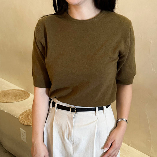 Cashmere Wool Blend Short-Sleeve Sweater