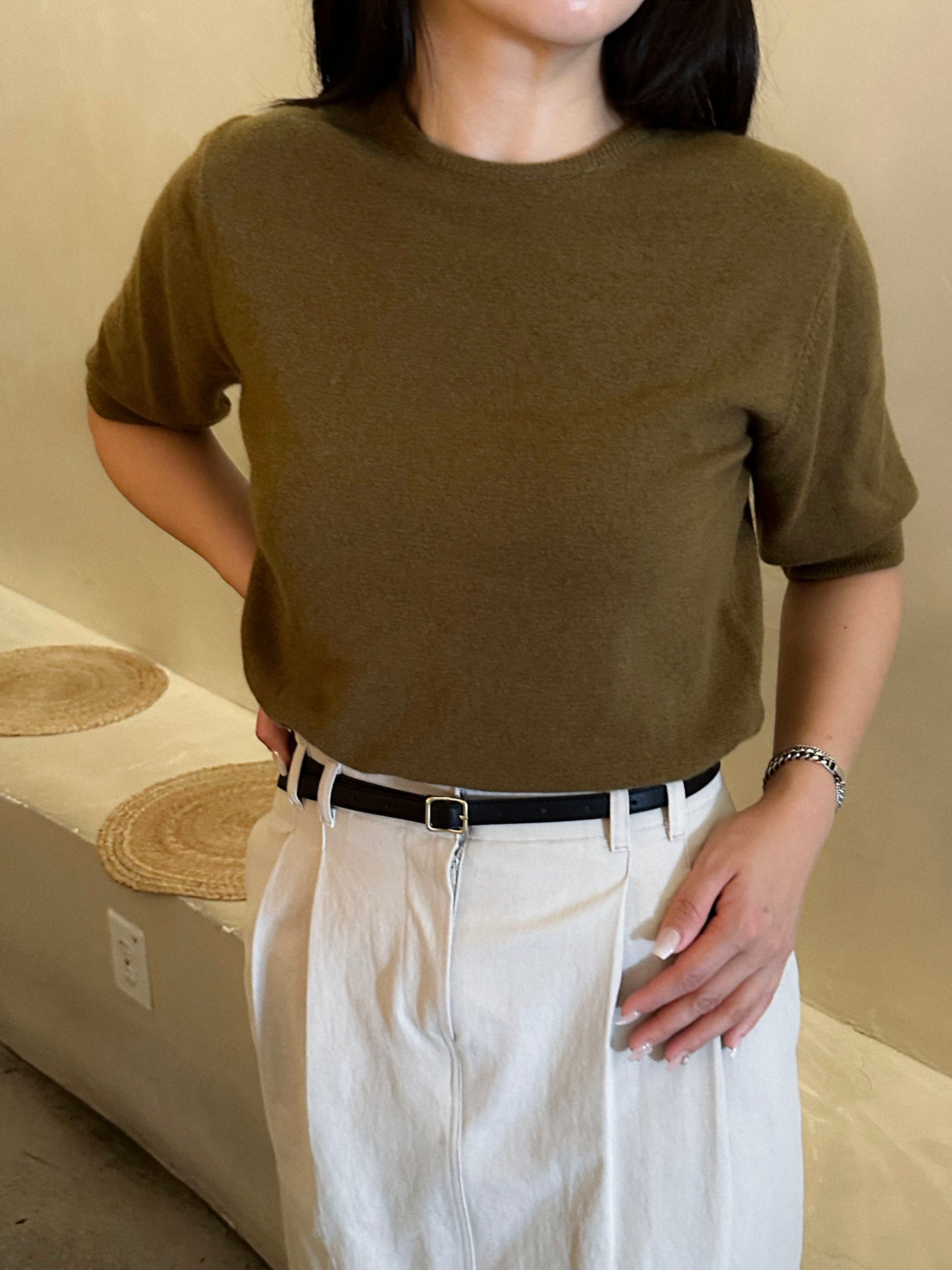 Cashmere Wool Blend Short-Sleeve Sweater