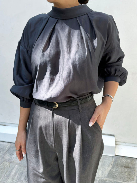 Tie-Back Balloon Sleeve Blouse