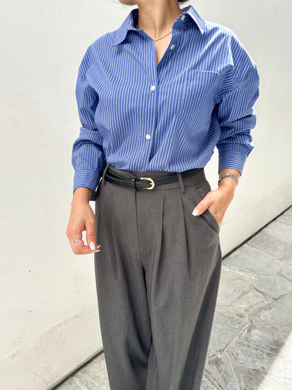Wrinkle-Free Oversized Striped Shirt