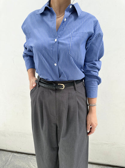 Wrinkle-Free Oversized Striped Shirt