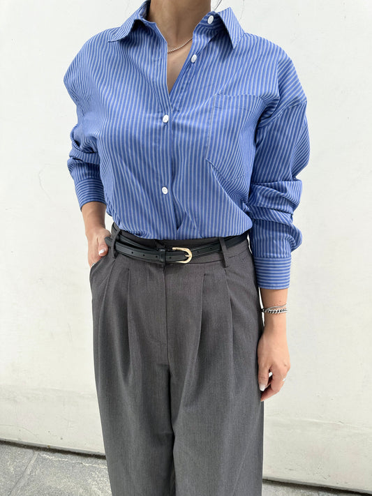Wrinkle-Free Oversized Striped Shirt