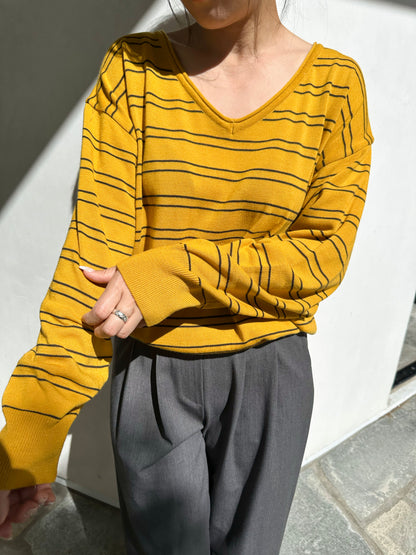 Striped V-Neck Knit Sweater