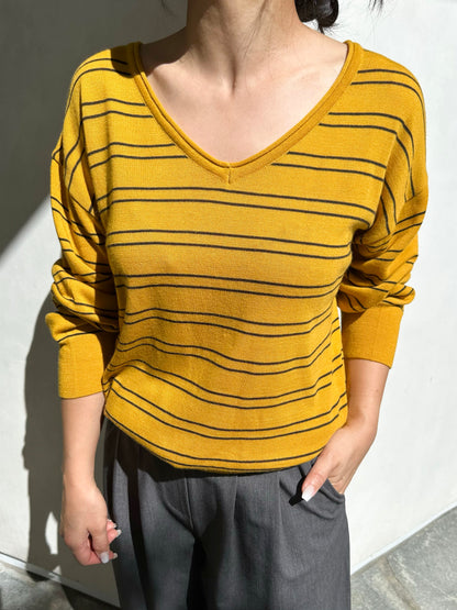 Striped V-Neck Knit Sweater