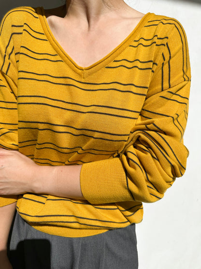 Striped V-Neck Knit Sweater