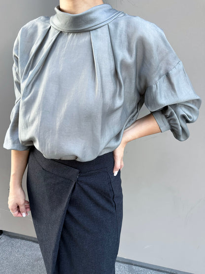 Tie-Back Balloon Sleeve Blouse