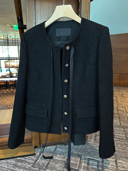 Ribbon-Tie Tweed Jacket