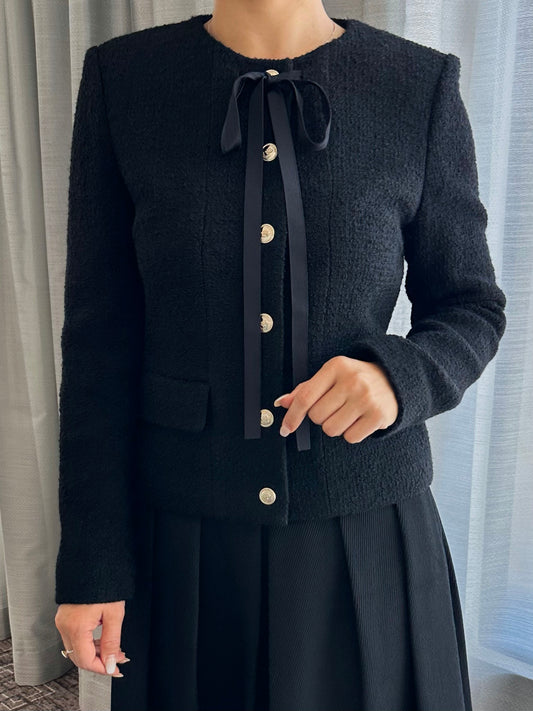 Ribbon-Tie Tweed Jacket