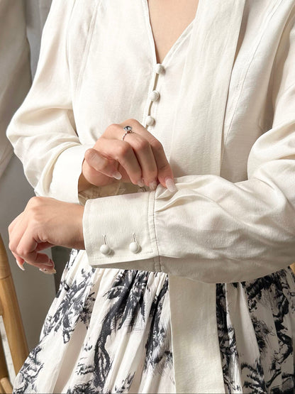Silky Scarf-Tie Blouse