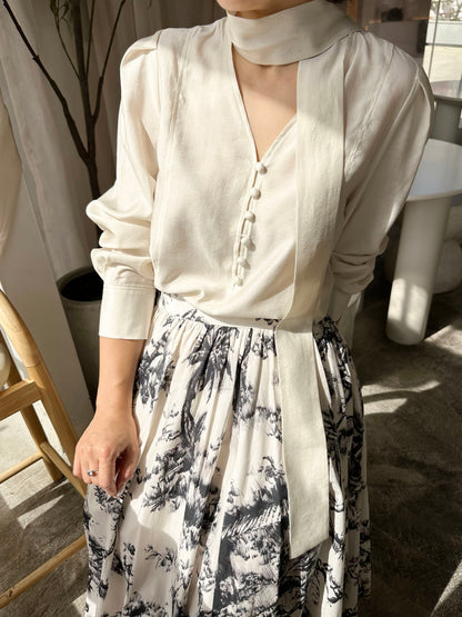 Silky Scarf-Tie Blouse